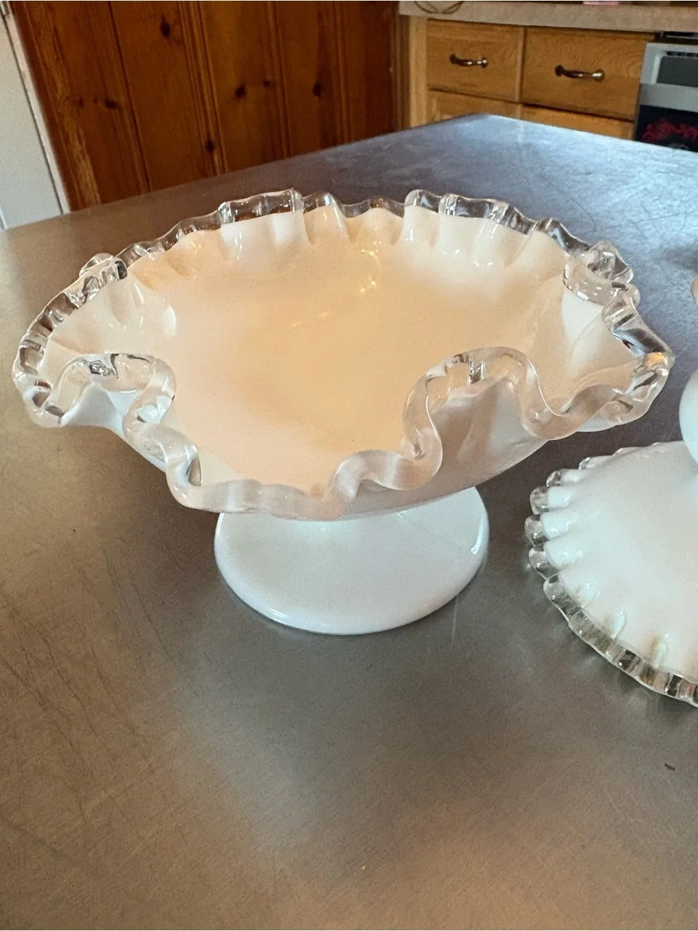 Fenton Silvercrest Ruffle Edged Low Footed Compote and Candlestick Holder